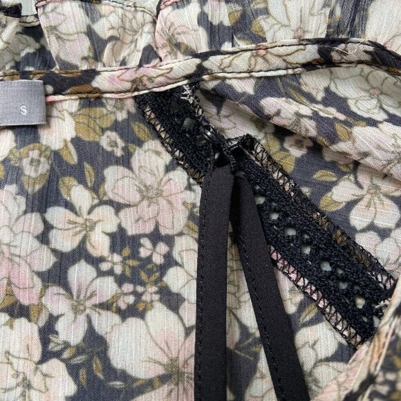 Tart Sheer Floral Boho Blouse Crochet Details Tassels Ruffle Collar Size Small - Picture 3 of 13